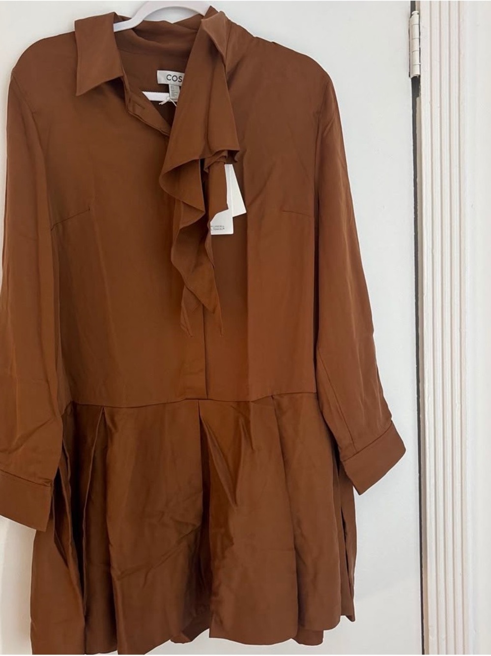 COS Tan Brown Button-Front Dress with Tie Detail